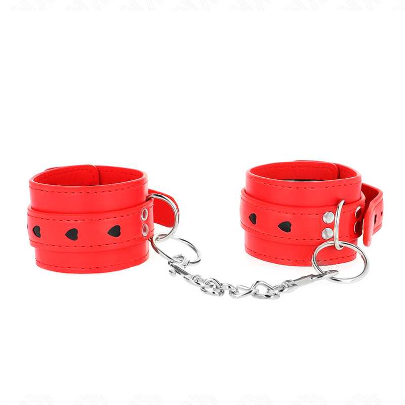 Kink - Appareils-Poignets Rouges Avec Incrustation Coeur Noir Réglable 21-28 Cm X 5,5 Cm